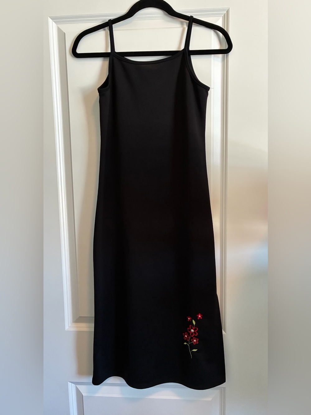 Y2K My Michele Black Slip Dress with Red Floral Embroidery